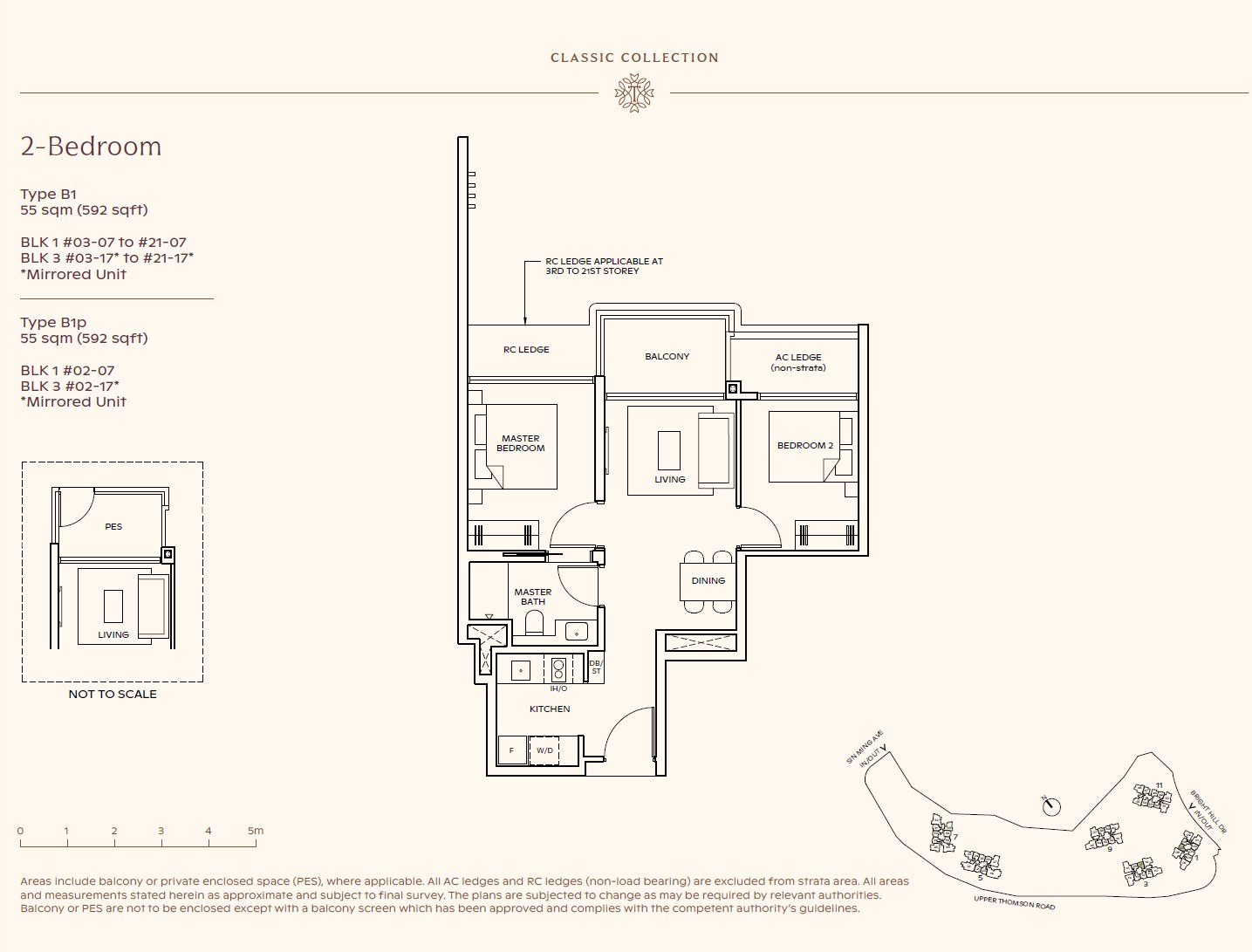 Floor plan, 2 Bedroom — Type B1 — 592 sq ft (55 sq m)