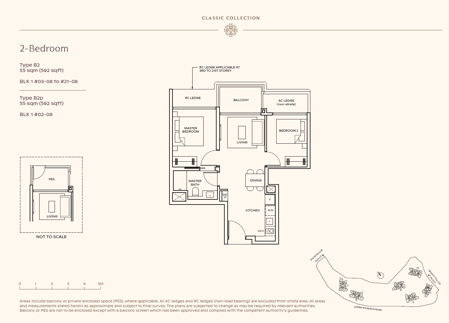Floor plan, 2 Bedroom — Type B2 — 592 sq ft (55 sq m)