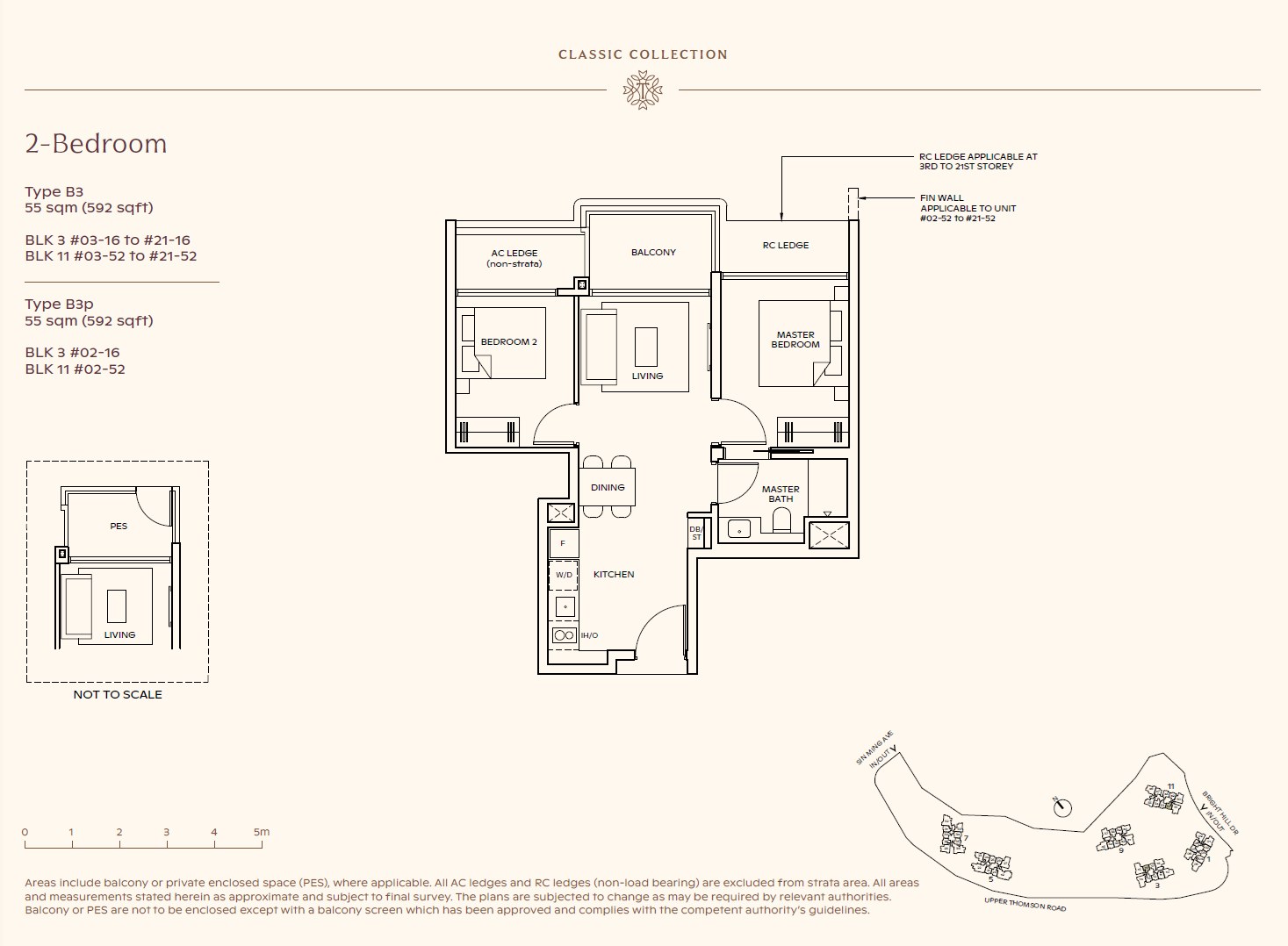 Floor plan, 2 Bedroom — Type B3 — 592 sq ft (55 sq m)