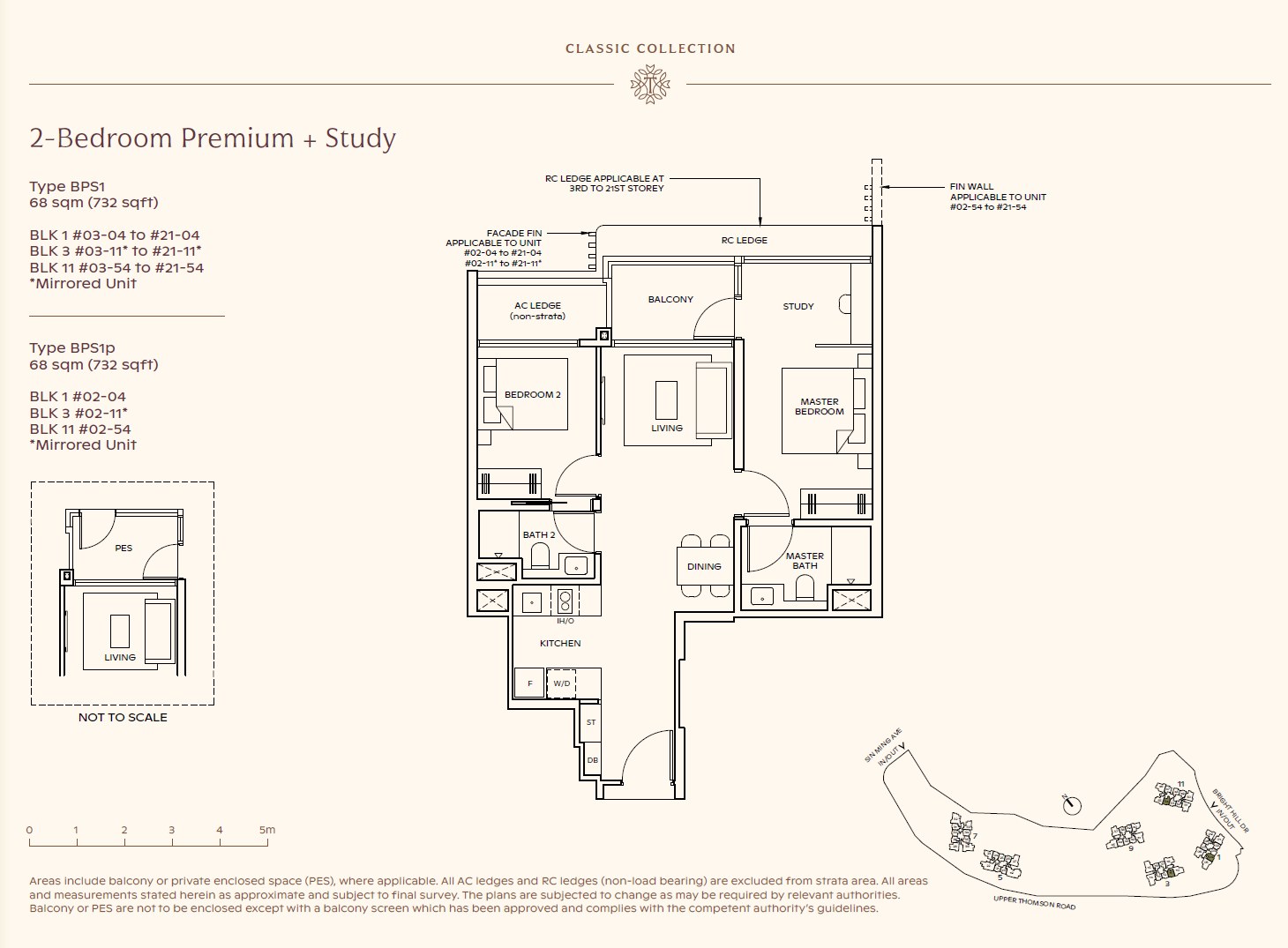 Floor plan, 2 Bedroom Premium + Study — Type BPS1 — 732 sq ft (68 sq m)