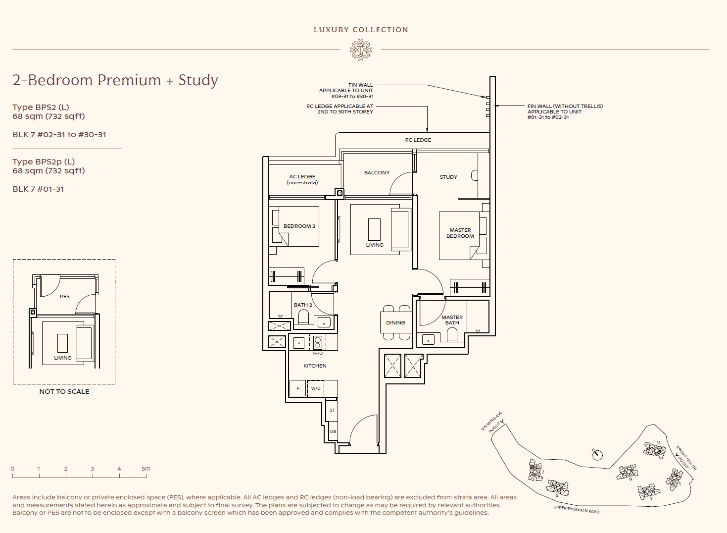Floor plan, 2 Bedroom Premium + Study — Type BPS2 (L) — 732 sq ft (68 sq m)