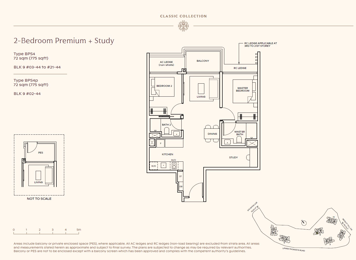 Floor plan, 2 Bedroom Premium + Study — Type BPS4 — 775 sq ft (72 sq m)