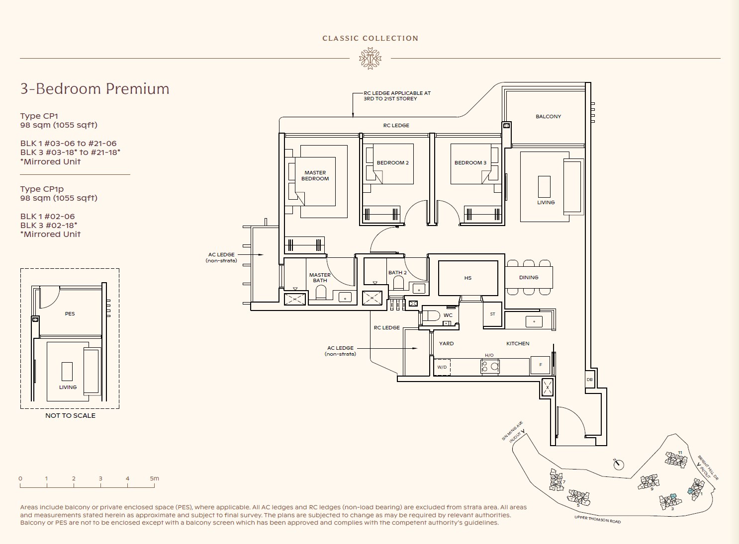 Floor plan, 3 Bedroom Premium — Type CP1 — 1,055 sq ft (98 sq m)
