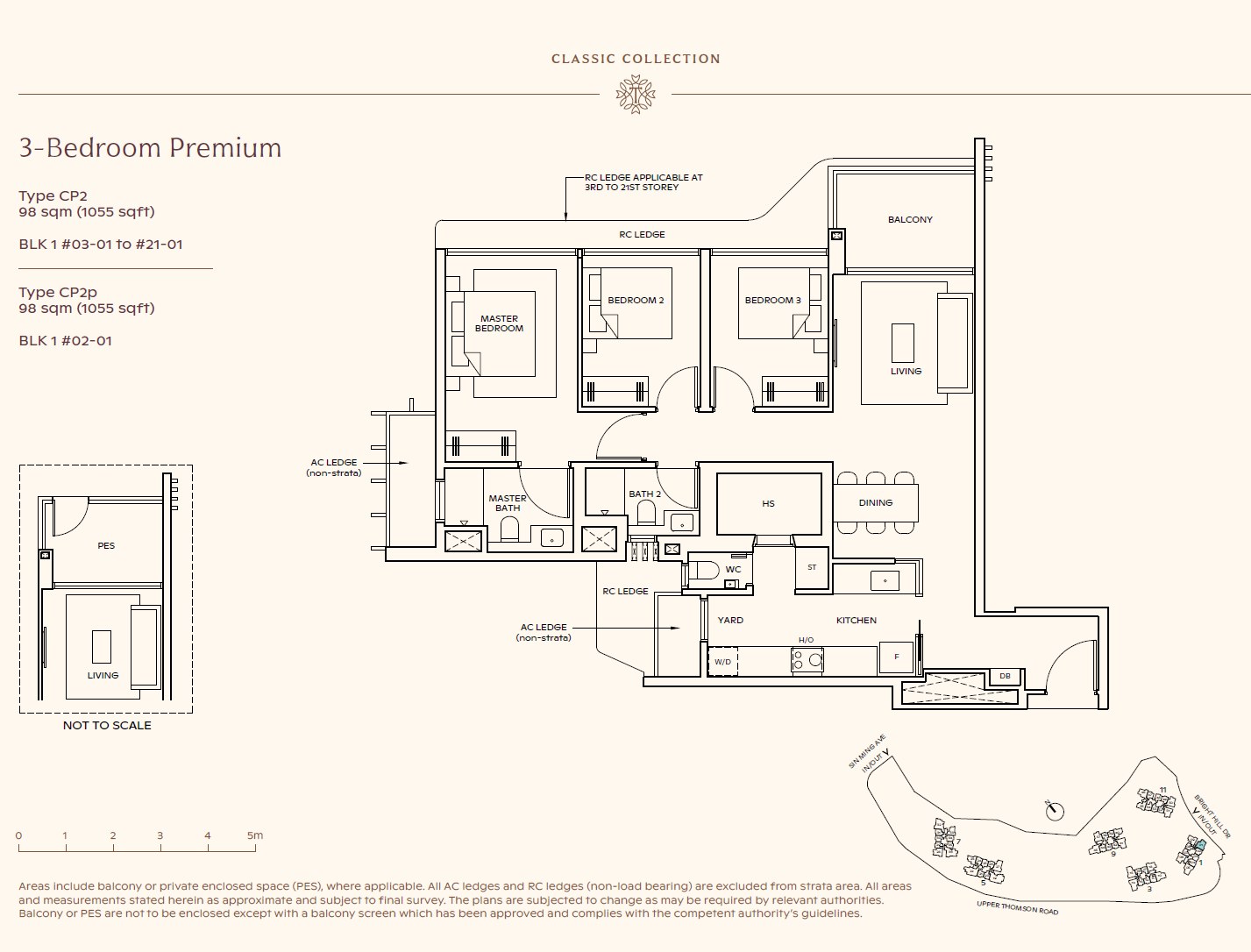 Floor plan, 3 Bedroom Premium — Type CP2 — 1,055 sq ft (98 sq m)