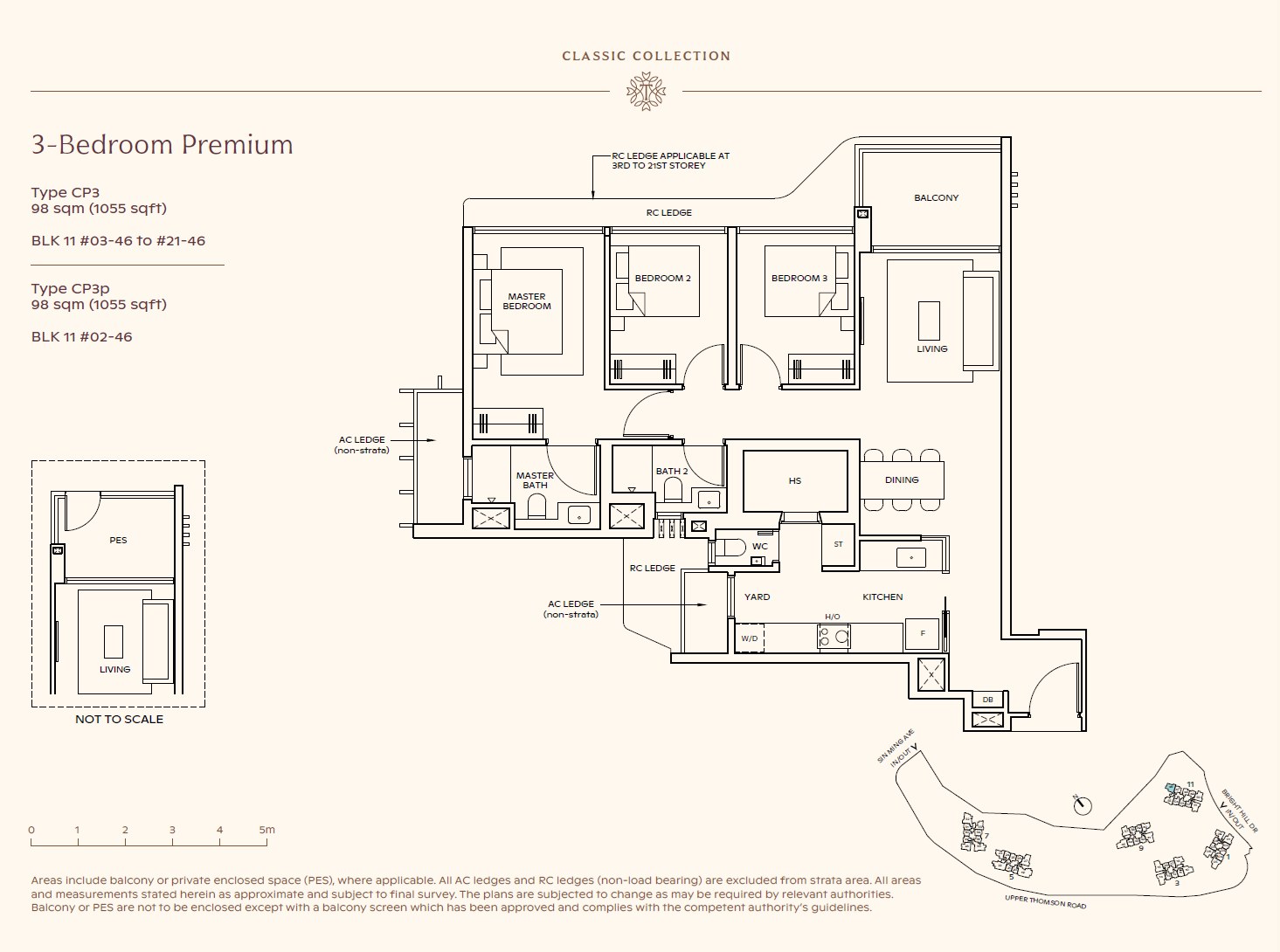 Floor plan, 3 Bedroom Premium — Type CP3 — 1,055 sq ft (98 sq m)