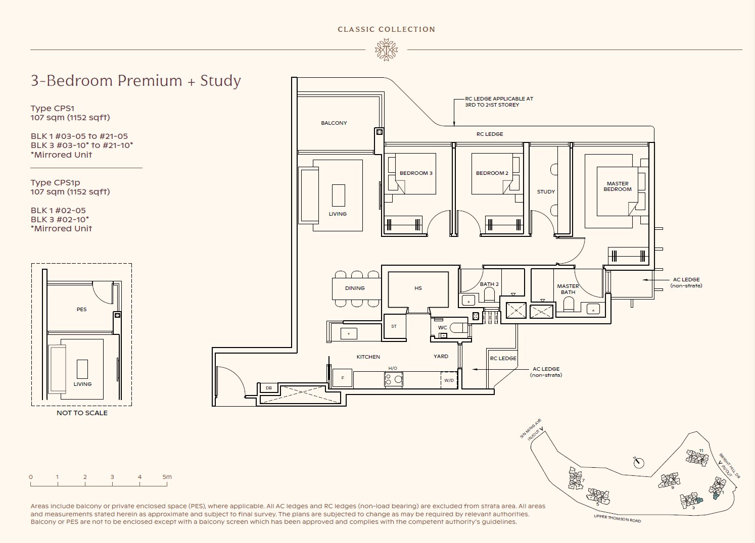 Floor plan, 3 Bedroom Premium + Study — Type CPS1 — 1,152 sq ft (107 sq m)