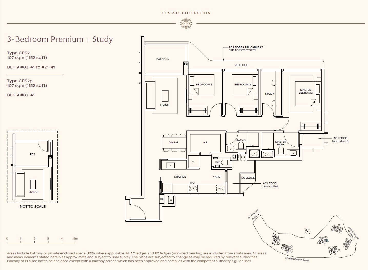Floor plan, 3 Bedroom Premium + Study — Type CPS2 — 1,152 sq ft (107 sq m)