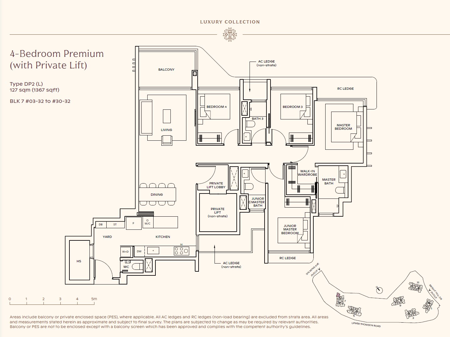 Floor plan, 4 Bedroom Premium (Private Lift) — Type DP2 (L) — 1,367 sq ft (127 sq m)
